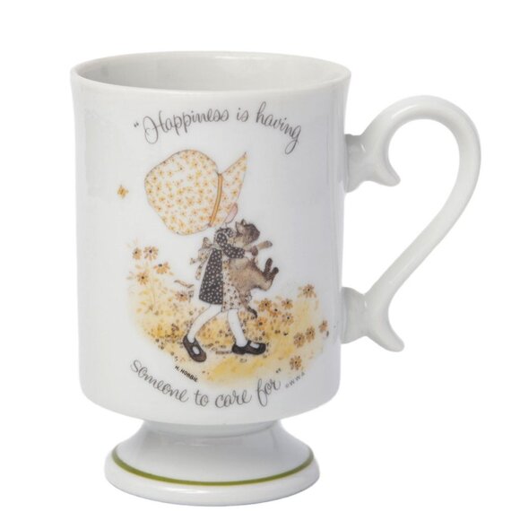 Vintage Holly Hobbie Porcelain Pedestal Mug Coffee Tea Cup Ceramic 70s White Cat - Picture 6 of 6